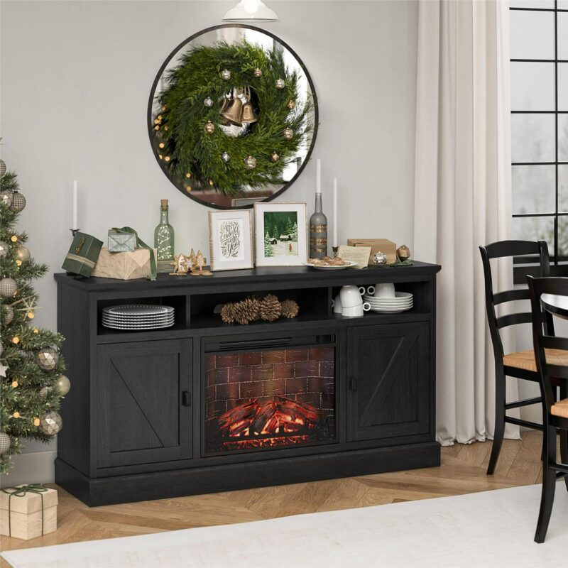 Ameriwood Home Ashton Lane Electric Fireplace TV Stand for TVs up to 65 , Black Oak - Image 29