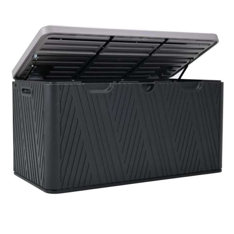 Aoodor 71 Gallon Deck Box, Lockable Storage UV Resistant Container with Hydraulic Rods for Patio Furniture Outdoor Cushions, Garden Tools and Sports Equipments, Black - Image 2
