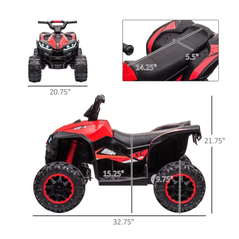 Aosom 12V Kids ATV Quad Car with Forward and Backward Function, Four Wheeler for Kids with Wear-Resistant Wheels, Music, Electric Ride-on ATV for Toddlers Ages 3-5 Years Old, Red - Image 3