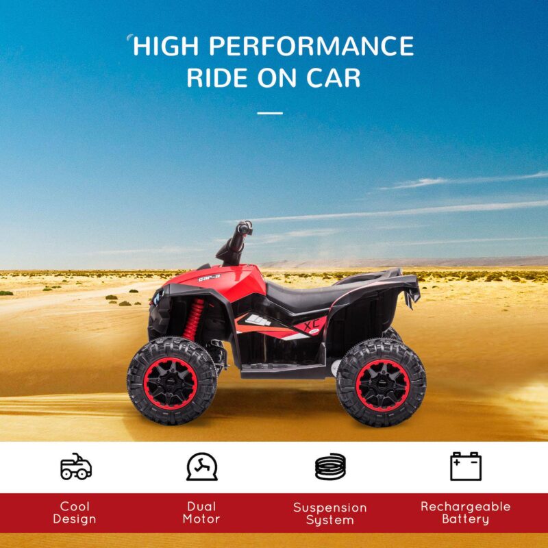 Aosom 12V Kids ATV Quad Car with Forward and Backward Function, Four Wheeler for Kids with Wear-Resistant Wheels, Music, Electric Ride-on ATV for Toddlers Ages 3-5 Years Old, Red - Image 4