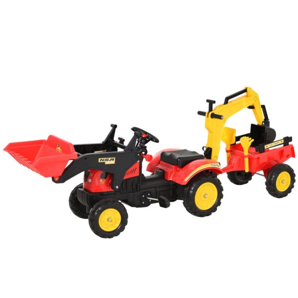 Aosom 3 in1 Kids Ride On Bulldozer/Excavator Toy with 6 Wheels Controllable Cargo Trailer and Easy Pedal Controls