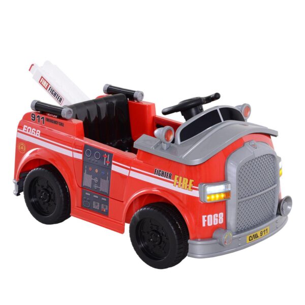 Aosom 6V Electric Ride On Fire Truck Vehicle for Kids with Remote Control Music Lights and Ladder