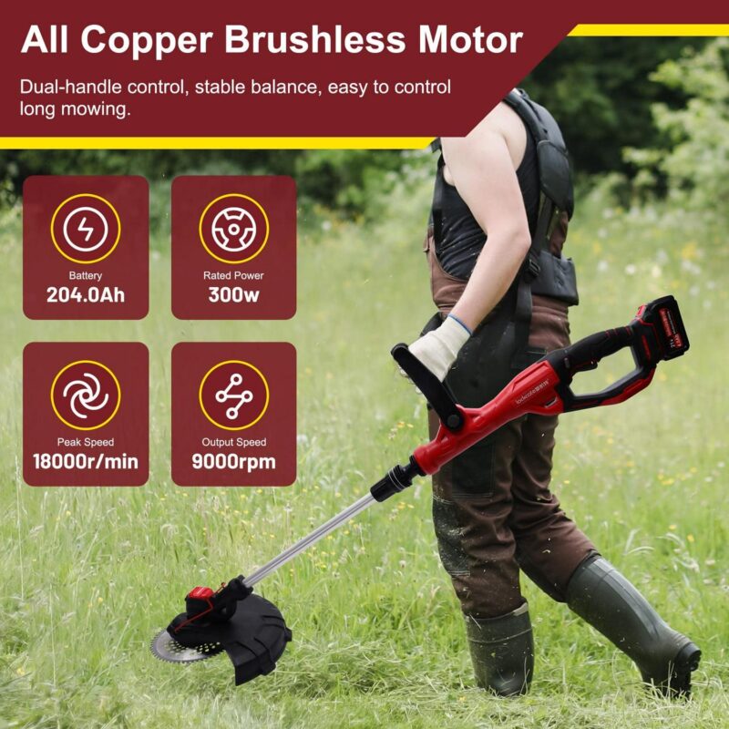 BAOKALER Cordless Brussless Weed Eaters with 4.0Ah 10C Battery, 18000RPM Grass String Trimmer for Wood Cutting Grass Cutting - Image 6