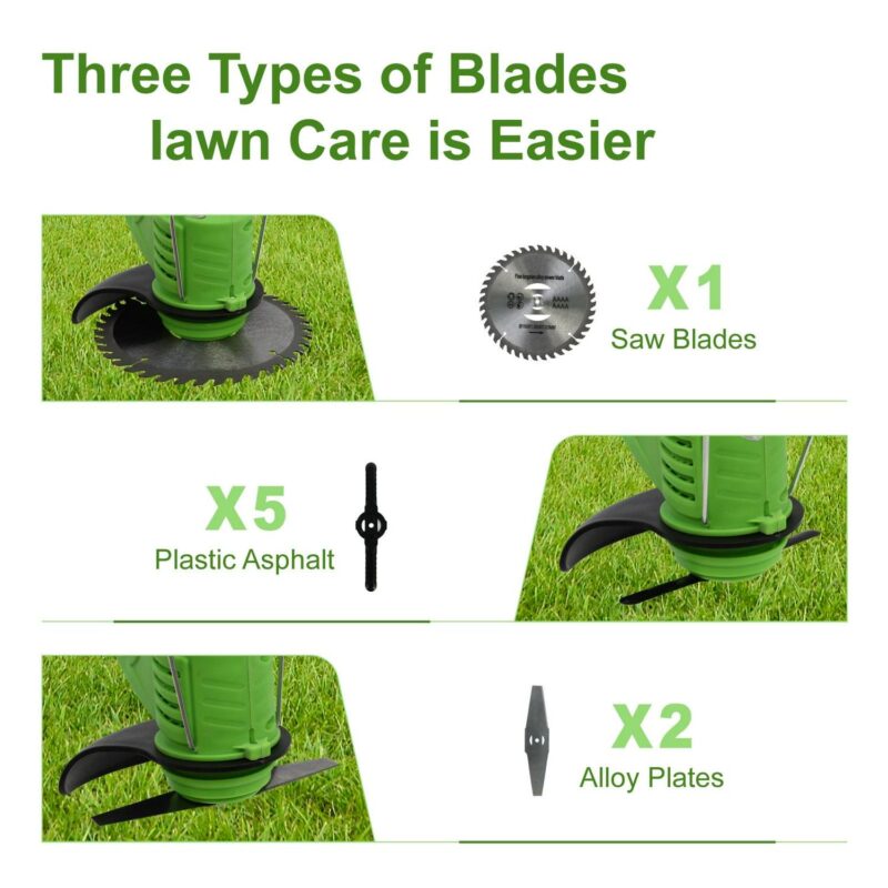 BAOKALER Electric Weed Eater, Cordless Grass String Trimmer with Upgraded Stand Wheels, 3 IN 1 Weed Trimmer, 5C Battery+Charger, Green - Image 3