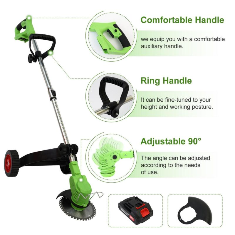 BAOKALER Electric Weed Eater, Cordless Grass String Trimmer with Upgraded Stand Wheels, 3 IN 1 Weed Trimmer, 5C Battery+Charger, Green - Image 2