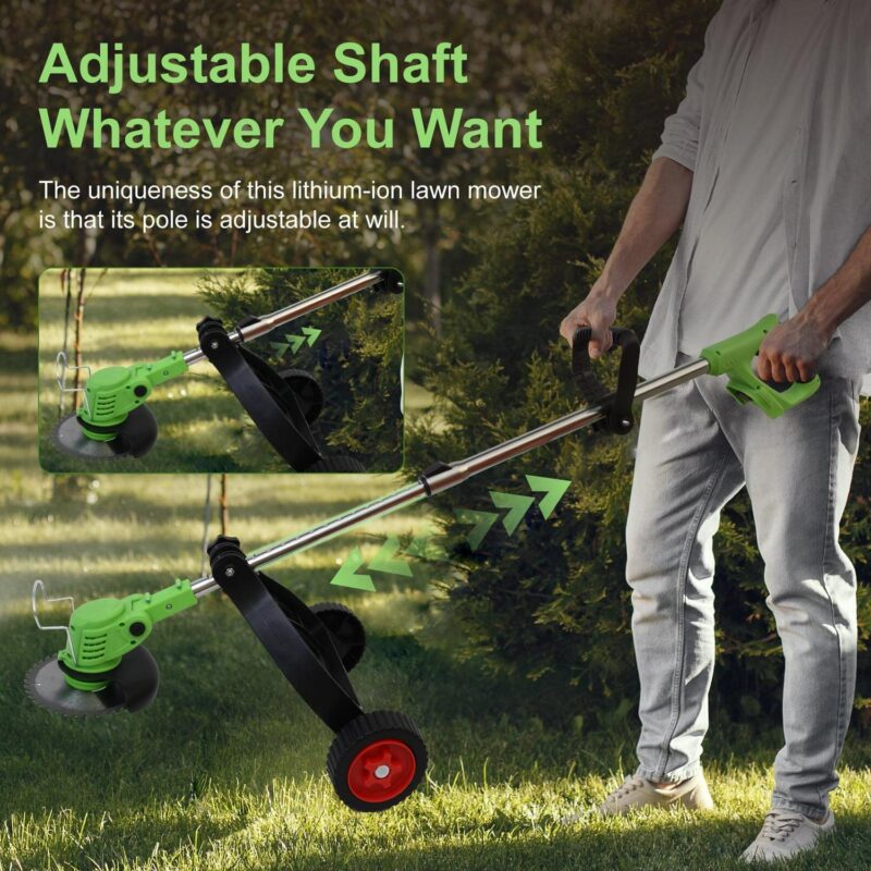 BAOKALER Electric Weed Eater, Cordless Grass String Trimmer with Upgraded Stand Wheels, 3 IN 1 Weed Trimmer, 5C Battery+Charger, Green - Image 4