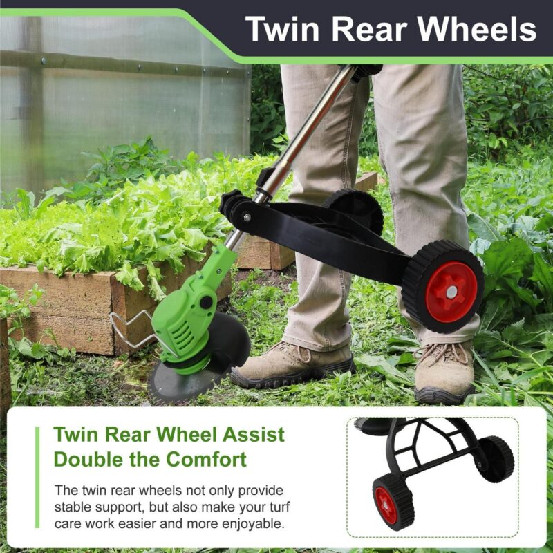 BAOKALER Electric Weed Eater, Cordless Grass String Trimmer with Upgraded Stand Wheels, 3 IN 1 Weed Trimmer, 5C Battery+Charger, Green - Image 6