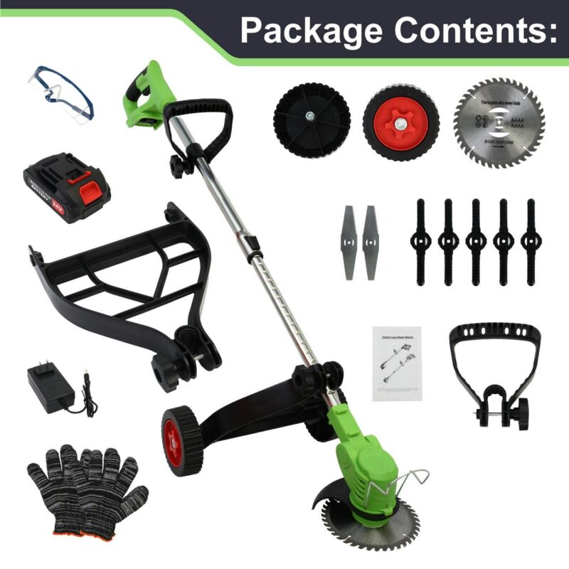 BAOKALER Electric Weed Eater, Cordless Grass String Trimmer with Upgraded Stand Wheels, 3 IN 1 Weed Trimmer, 5C Battery+Charger, Green - Image 7