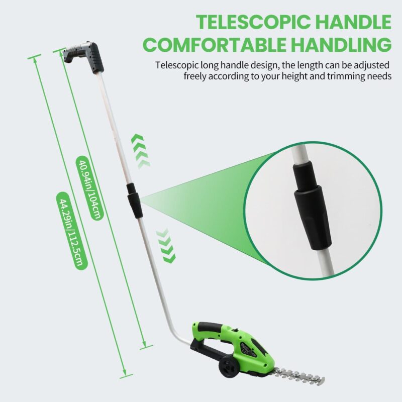 BAOKALER Outdoor Power Tools 7.2-Volt Lithium-Ion Cordless Grass Shear/Shrub Trimmer with Wheeled Extension Handle, 2 in 1 Hedge Trimmer with 2000mAh Rechargeable Lithium-Ion Battery, Green - Image 6