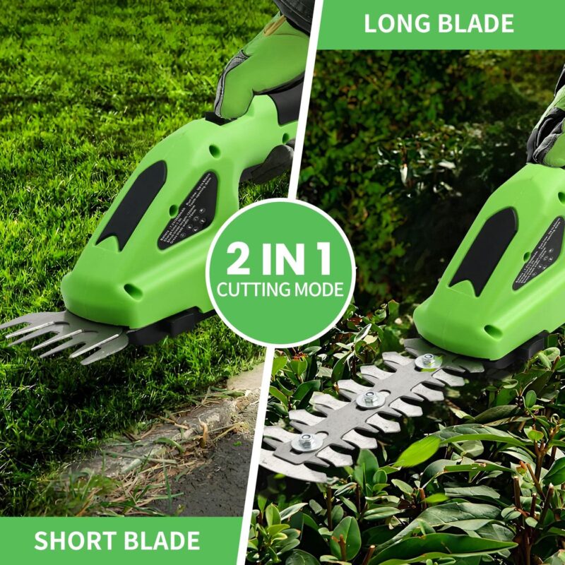 BAOKALER Outdoor Power Tools 7.2-Volt Lithium-Ion Cordless Grass Shear/Shrub Trimmer with Wheeled Extension Handle, 2 in 1 Hedge Trimmer with 2000mAh Rechargeable Lithium-Ion Battery, Green - Image 2