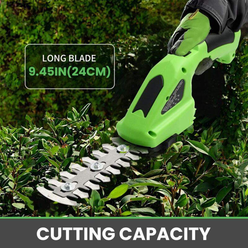 BAOKALER Outdoor Power Tools 7.2-Volt Lithium-Ion Cordless Grass Shear/Shrub Trimmer with Wheeled Extension Handle, 2 in 1 Hedge Trimmer with 2000mAh Rechargeable Lithium-Ion Battery, Green - Image 9