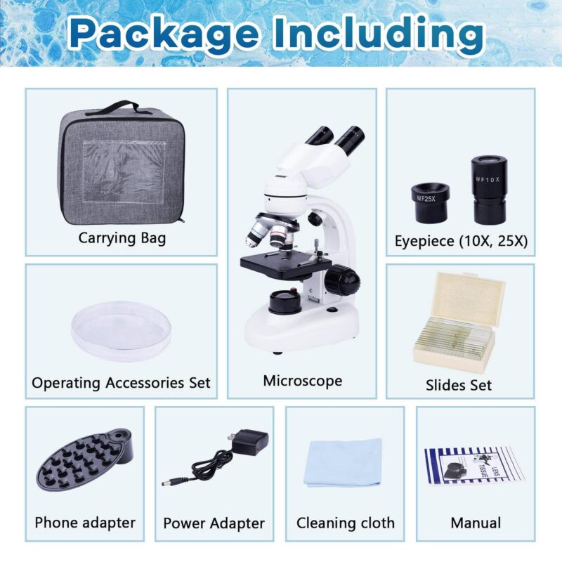 BEBANG Compound Binocular Microscope, 40X-1000X Dual LED Illumination, with 10X and 25X Eyepiece and Phone Adapter - Image 8