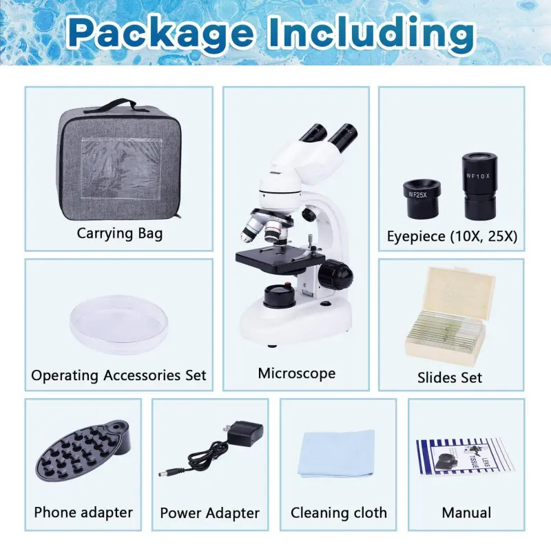 BEBANG Compound Binocular Microscope, 40X-1000X Dual LED Illumination, with 10X and 25X Eyepiece and Phone Adapter - Image 8