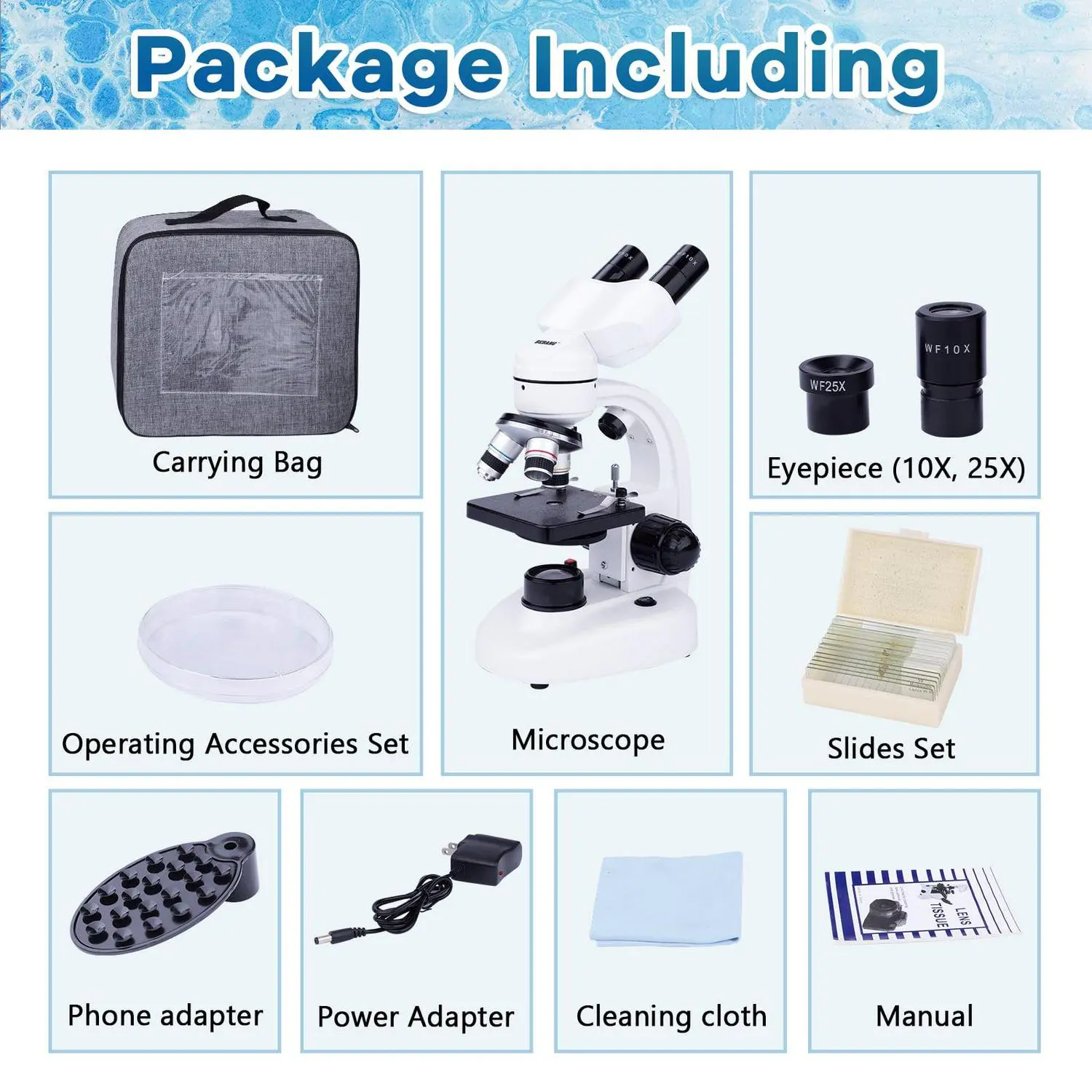 BEBANG Compound Binocular Microscope, 40X-1000X Dual LED Illumination, with 10X and 25X Eyepiece and Phone Adapter 8 BEBANG Compound Binocular Microscope, 40X-1000X Dual LED Illumination, with 10X and 25X Eyepiece and Phone Adapter - Image 8