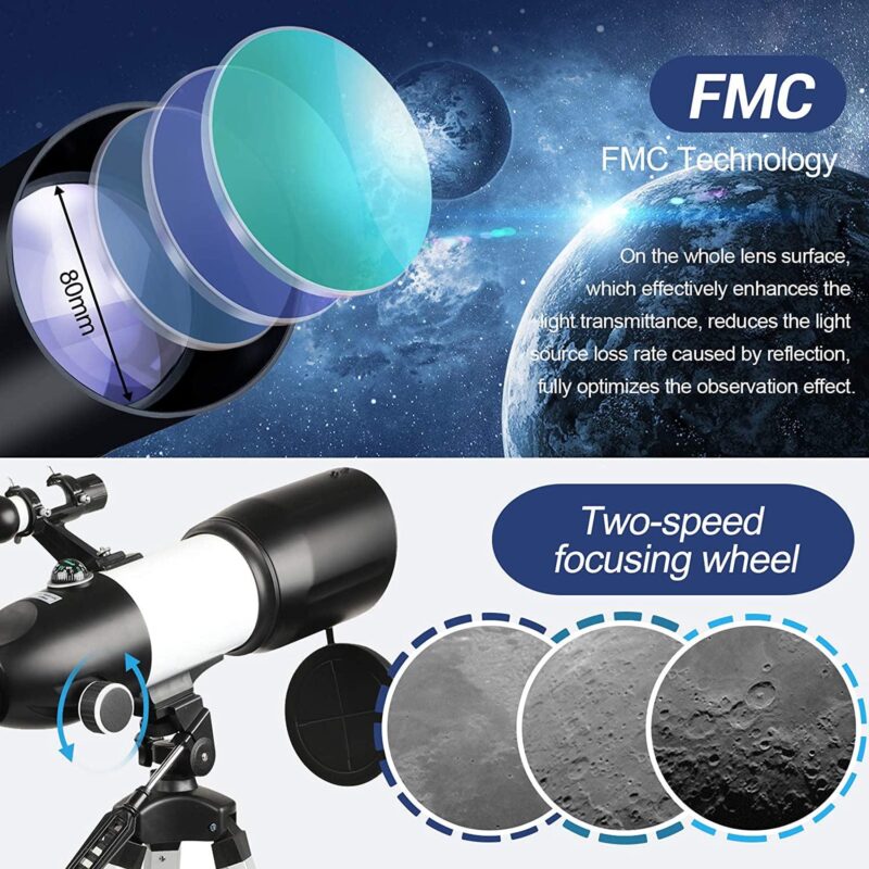 BEBANG Telescope for Adults Astronomy, 80mm Aperture Astronomical Telescope, 3 Rotatable Eyepieces Refractor Telescope with Tripod - Image 6