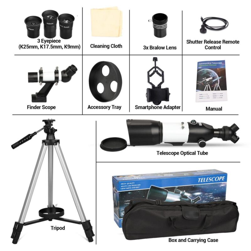 BEBANG Telescope for Adults Astronomy, 80mm Aperture Astronomical Telescope, 3 Rotatable Eyepieces Refractor Telescope with Tripod - Image 4