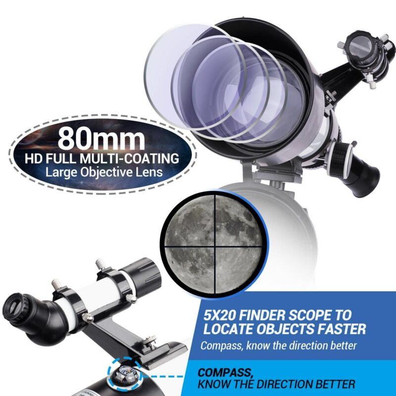 BEBANG Telescope for Adults Astronomy, 80mm Aperture Astronomical Telescope, 3 Rotatable Eyepieces Refractor Telescope with Tripod - Image 2