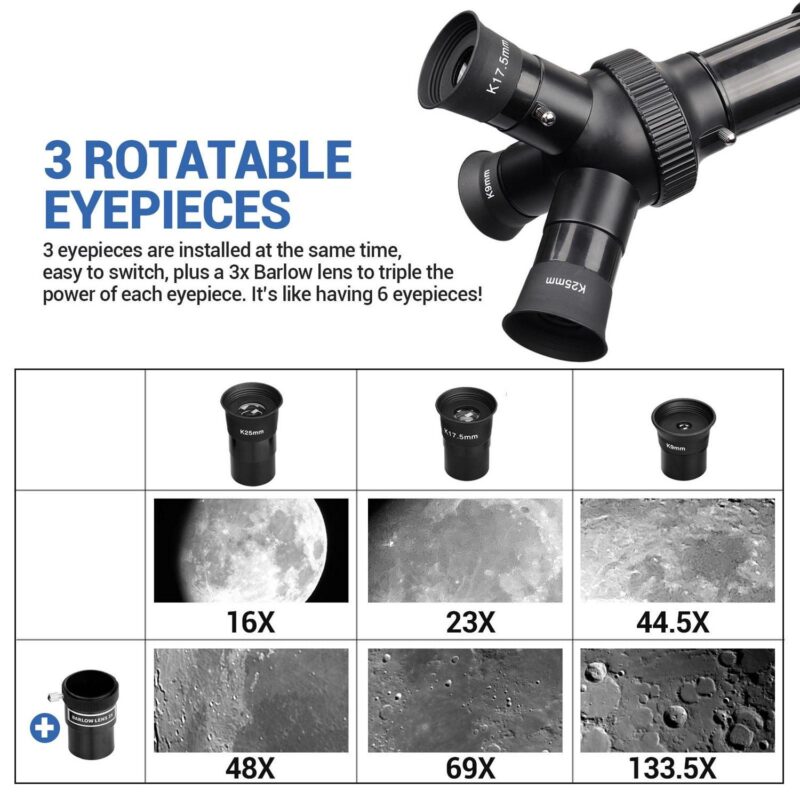 BEBANG Telescope for Adults Astronomy, 80mm Aperture Astronomical Telescope, 3 Rotatable Eyepieces Refractor Telescope with Tripod - Image 10