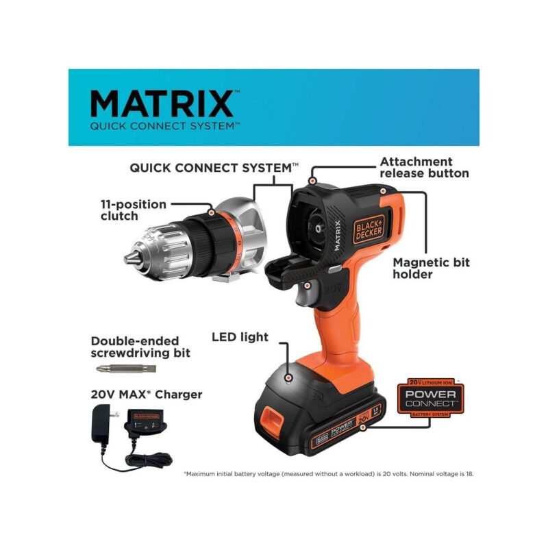 BLACK+DECKERa c BDCDMT120C 20V MAX* MATRIXa c Lithium Cordless Drill - Image 4