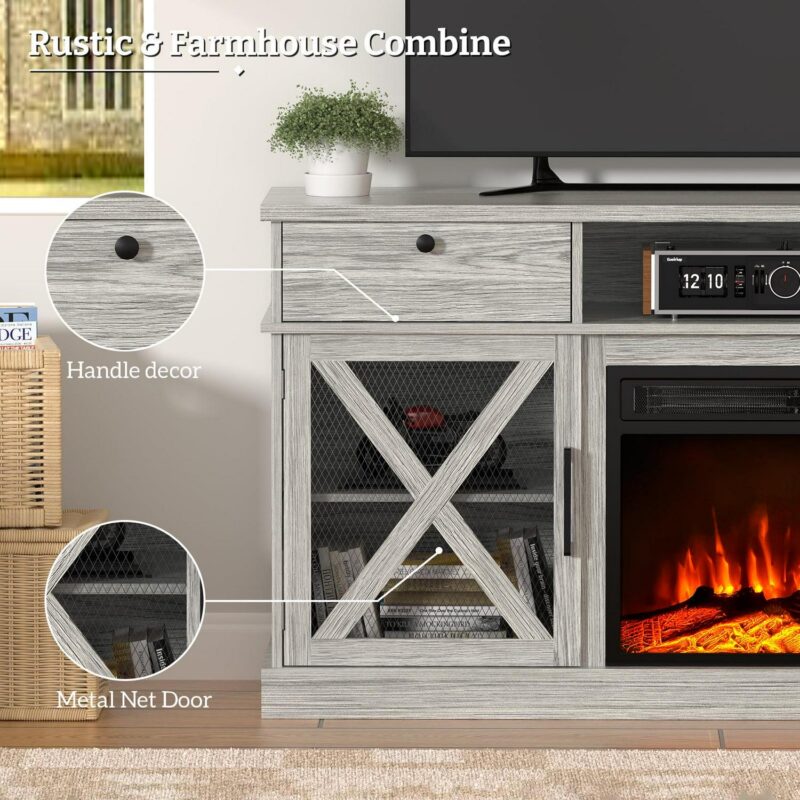 BREEZEHEAT 58  Farmhouse Fireplace TV Stand with 18  Electric Fireplace for TVs up to 65'' - Image 4