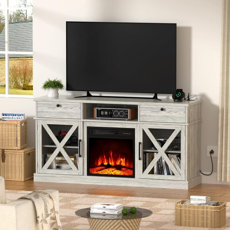 BREEZEHEAT 58  Farmhouse Fireplace TV Stand with 18  Electric Fireplace for TVs up to 65'' - Image 8