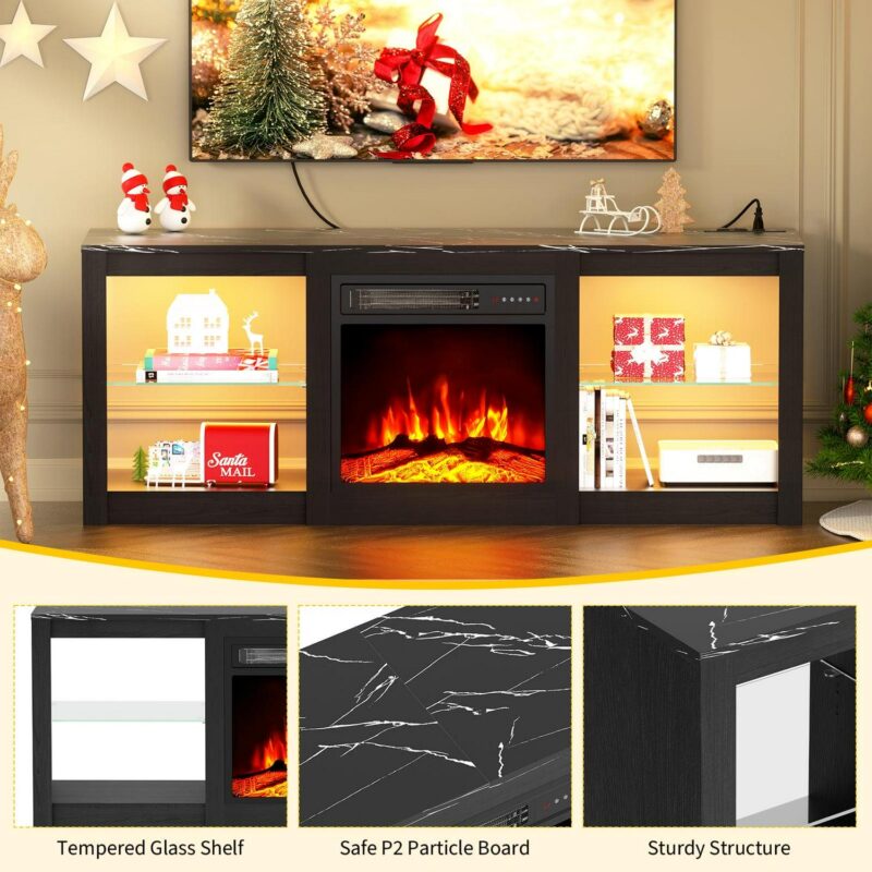 BREEZEHEAT 58-Inch Electric Fireplace TV Stand with 18-Inch Fireplace, Modern Entertainment Center, Black - Image 6