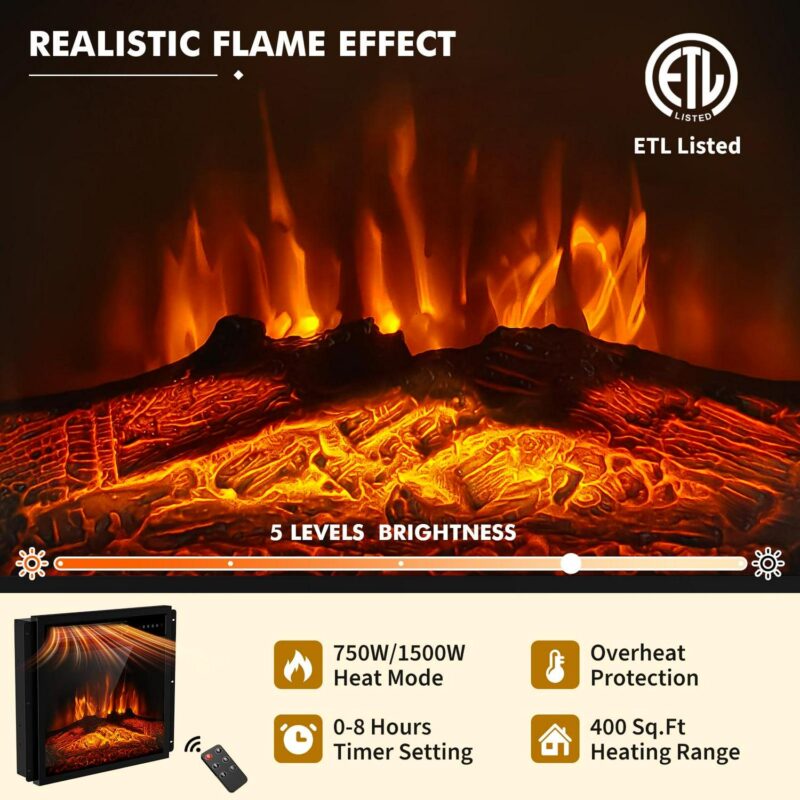BREEZEHEAT 58-Inch Electric Fireplace TV Stand with 18-Inch Fireplace, Modern Entertainment Center, Black - Image 5