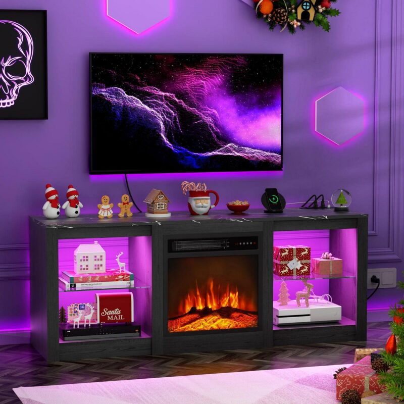 BREEZEHEAT 58-Inch Electric Fireplace TV Stand with 18-Inch Fireplace, Modern Entertainment Center, Black - Image 7