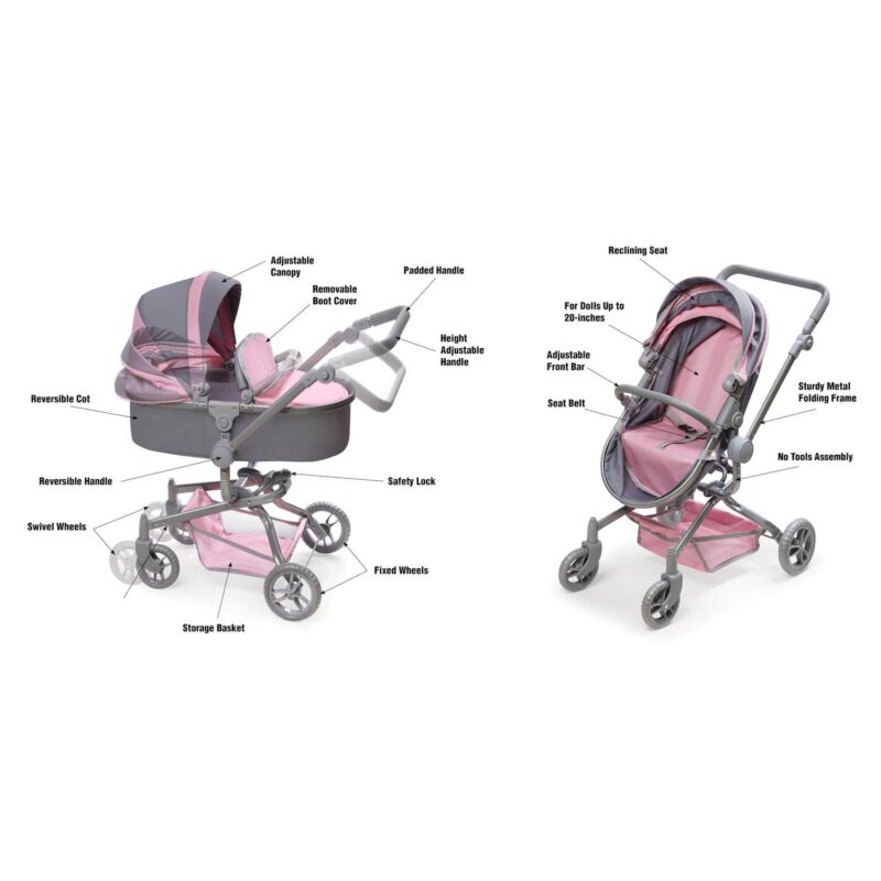 Badger Basket Daydream Multi-Function Single Doll Pram and Stroller - Image 3