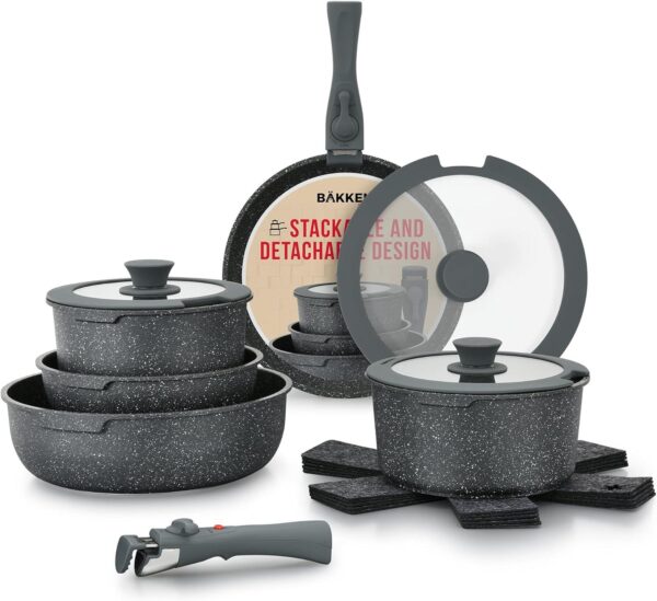 Bakken Swiss 15 Piece Non Stick Granite Cookware Set, Black