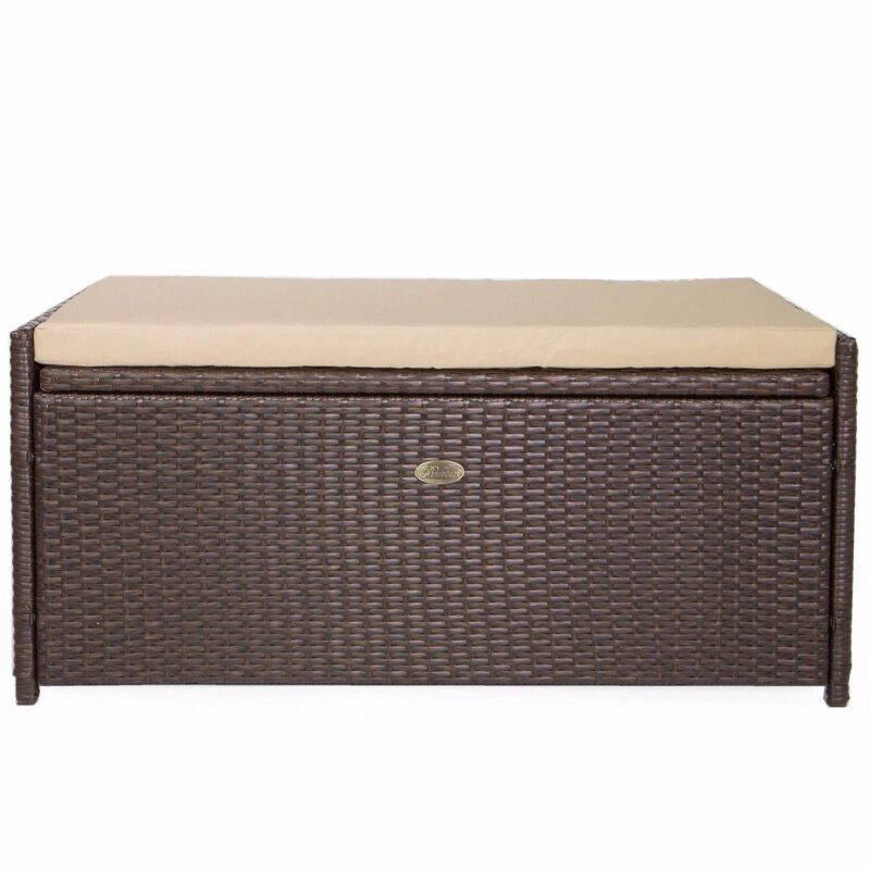 Barton All-Weather Outdoor Patio Deck Box Storage Bench with Cushion Pad Water Resistance, Brown - Image 2