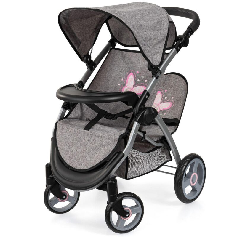 Bayer Design Dolls Twin Star Stroller - Grey, Pink, Butterfly - Image 3