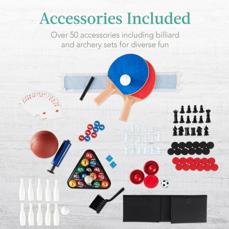 Best Choice Products 13-in-1 Combo Game Table Set w/ Ping Pong, Foosball, Basketball, Hockey, Archery - Natural - Image 8