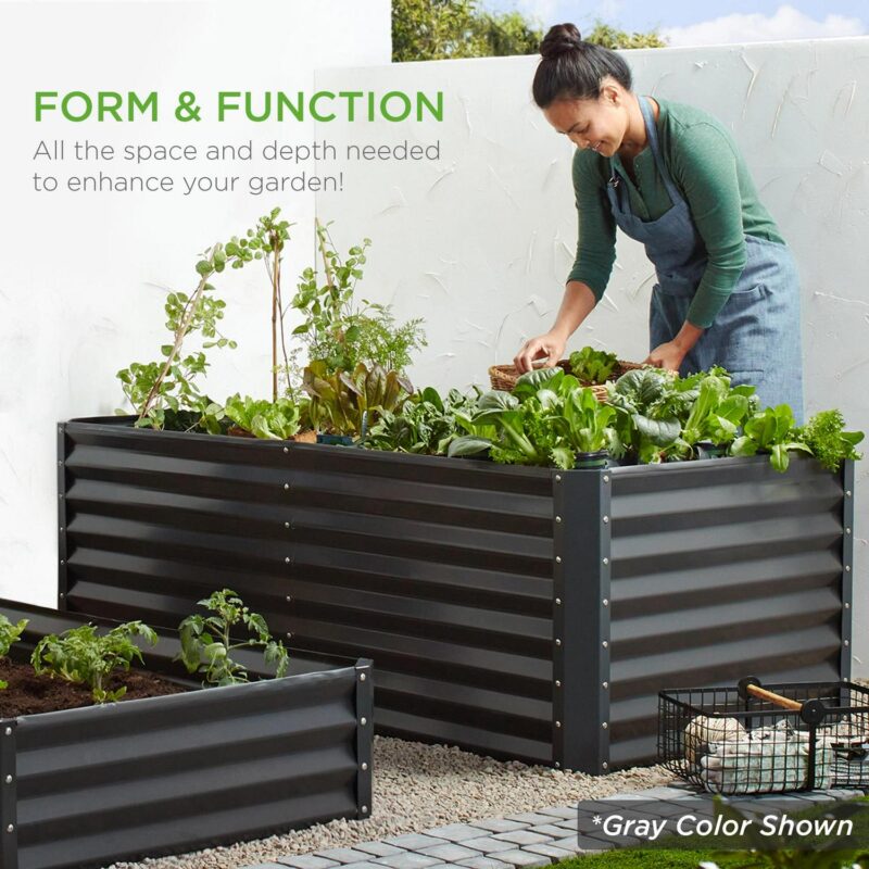 Best Choice Products 6x3x2ft Outdoor Metal Raised Garden Bed, Planter Box for Vegetables, Flowers, Herbs - Wood Grain - Image 6