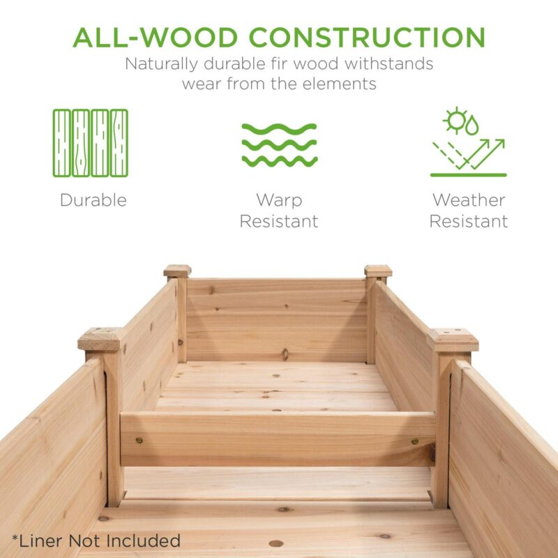 Best Choice Products 72x23x30in Raised Garden Bed, Elevated Wood Planter Box for Patio w/ Divider Panel - Natural - Image 4