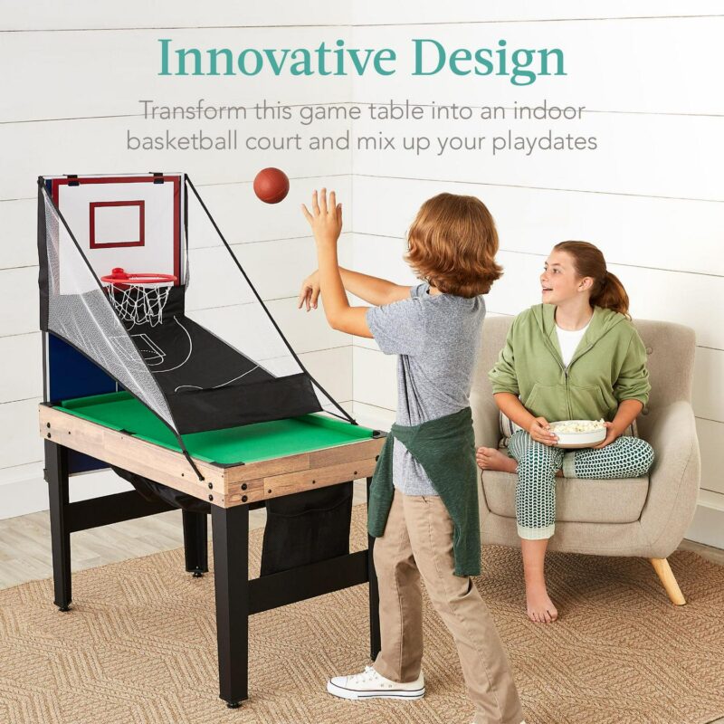 Best Choice Products 13-in-1 Combo Game Table Set w/ Ping Pong, Foosball, Basketball, Hockey, Archery - Natural - Image 7