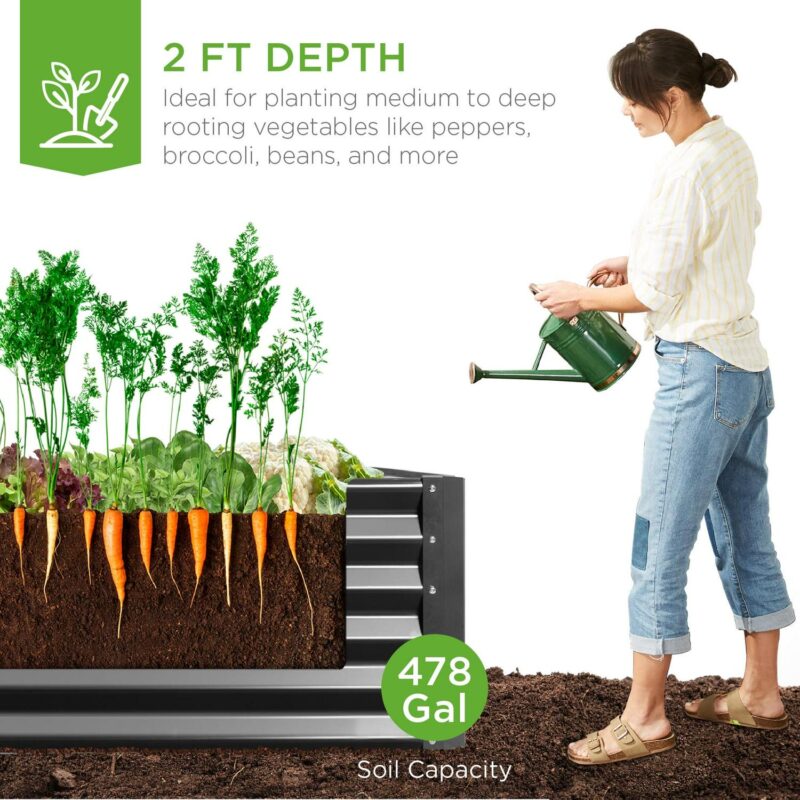 Best Choice Products 8x4x2ft Outdoor Metal Raised Garden Bed, Planter Box for Vegetables, Flowers, Herbs - Gray - Image 2