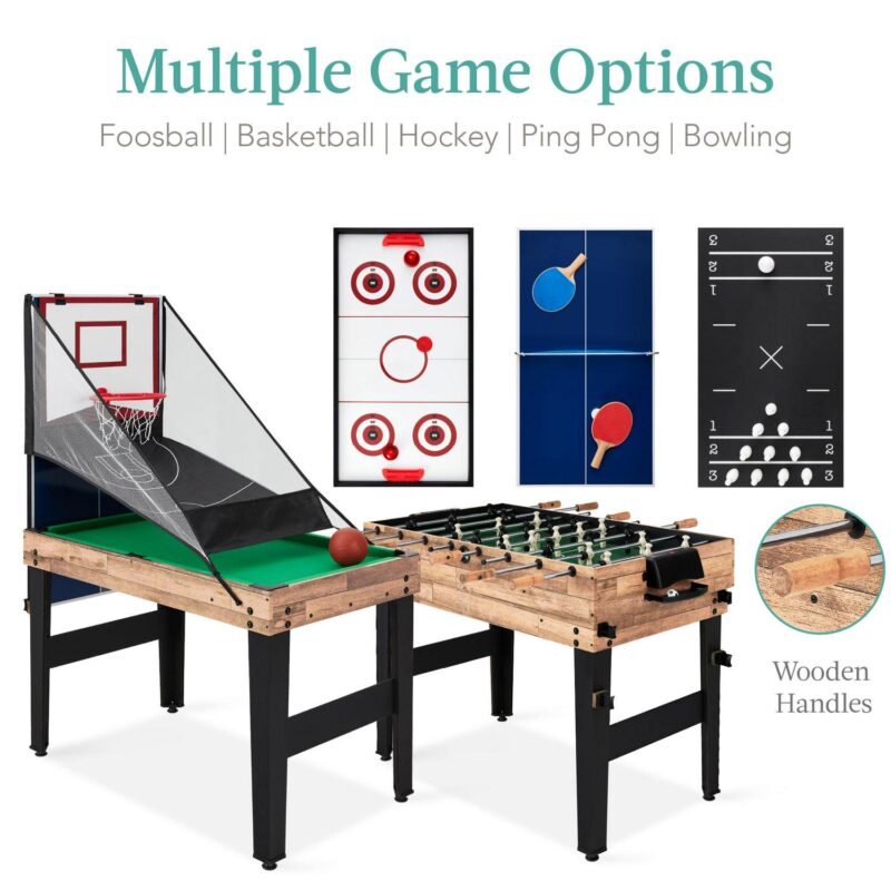 Best Choice Products 13-in-1 Combo Game Table Set w/ Ping Pong, Foosball, Basketball, Hockey, Archery - Natural - Image 4