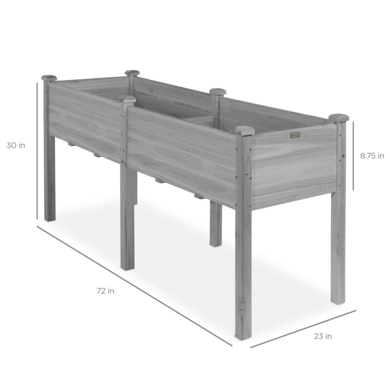 Best Choice Products 72x23x30in Raised Garden Bed, Elevated Wood Planter Box for Patio w/ Divider Panel - Gray - Image 7