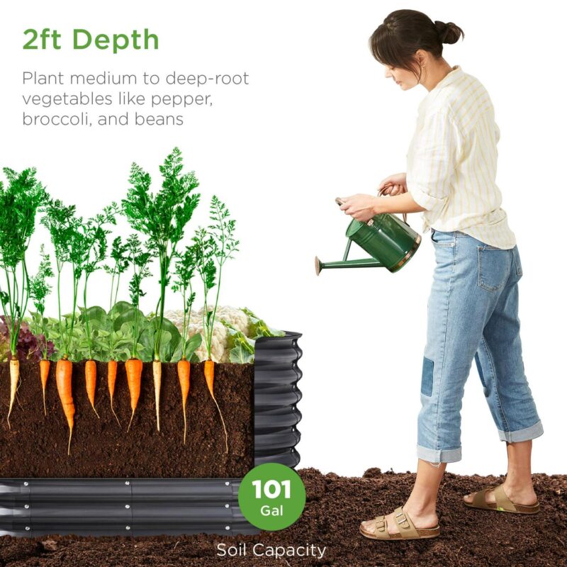 Best Choice Products 4x2x2ft Outdoor Raised Metal Oval Garden Bed, Planter Box for Vegetables, Flowers - Charcoal - Image 2