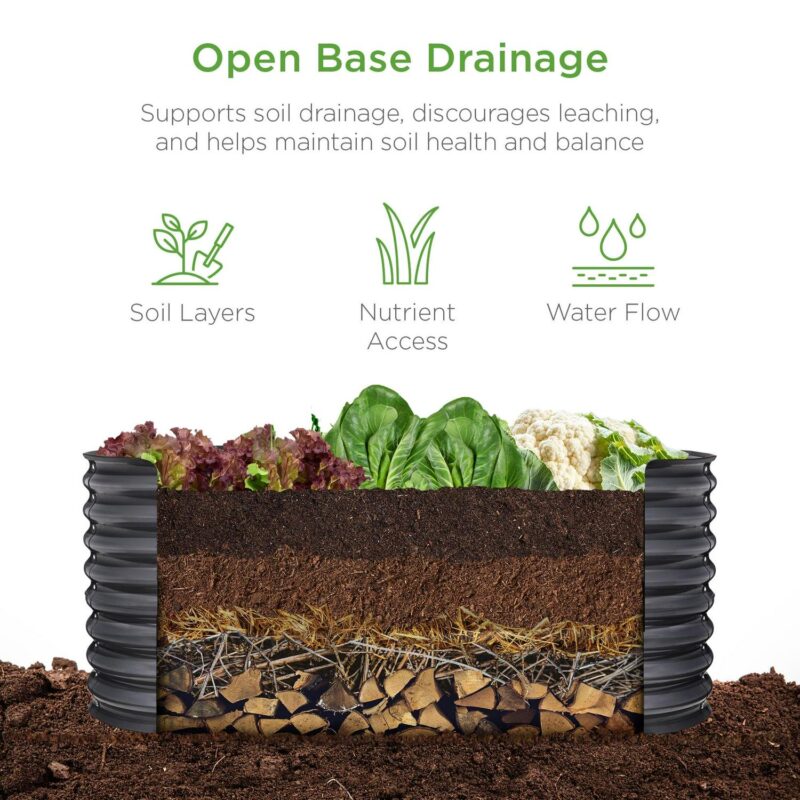 Best Choice Products 4x2x2ft Outdoor Raised Metal Oval Garden Bed, Planter Box for Vegetables, Flowers - Charcoal - Image 3