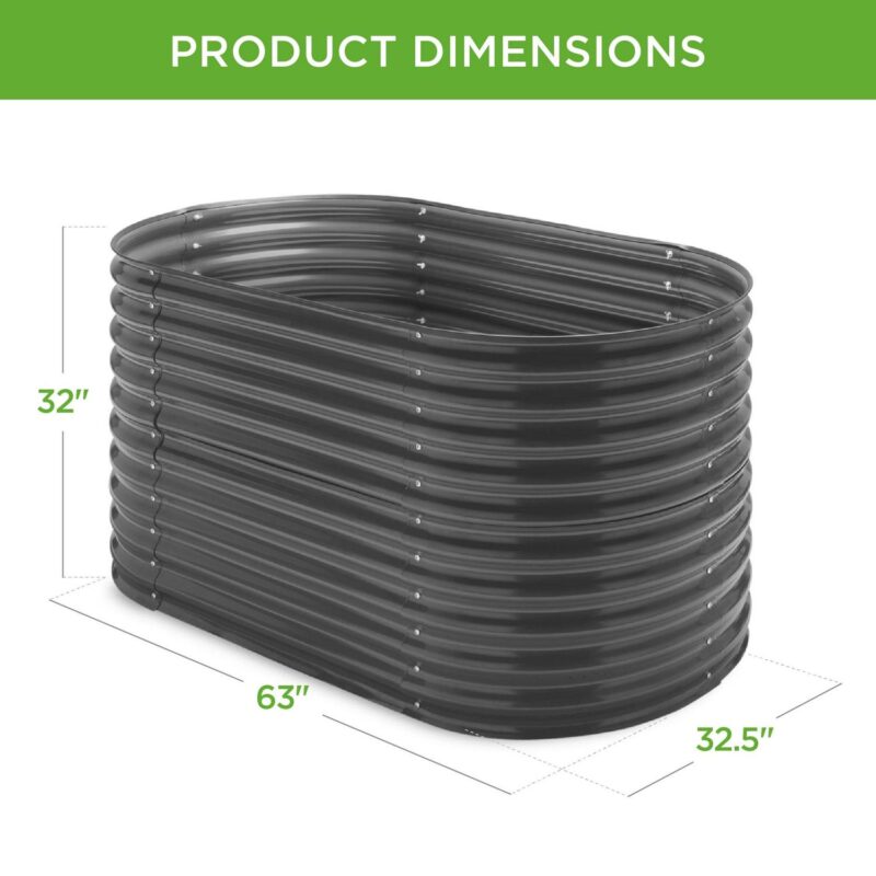Best Choice Products 63in Oval Metal Raised Garden Bed, Customizable Outdoor Planter for Gardening, Plants - Dark Gray - Image 7