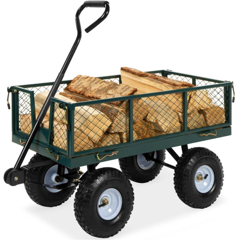Best Choice Products Heavy-Duty Steel Garden Wagon Lawn Utility Cart w/ 400lb Capacity, Removable Sides, Handle - Green