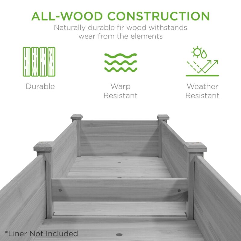 Best Choice Products 72x23x30in Raised Garden Bed, Elevated Wood Planter Box for Patio w/ Divider Panel - Gray - Image 4