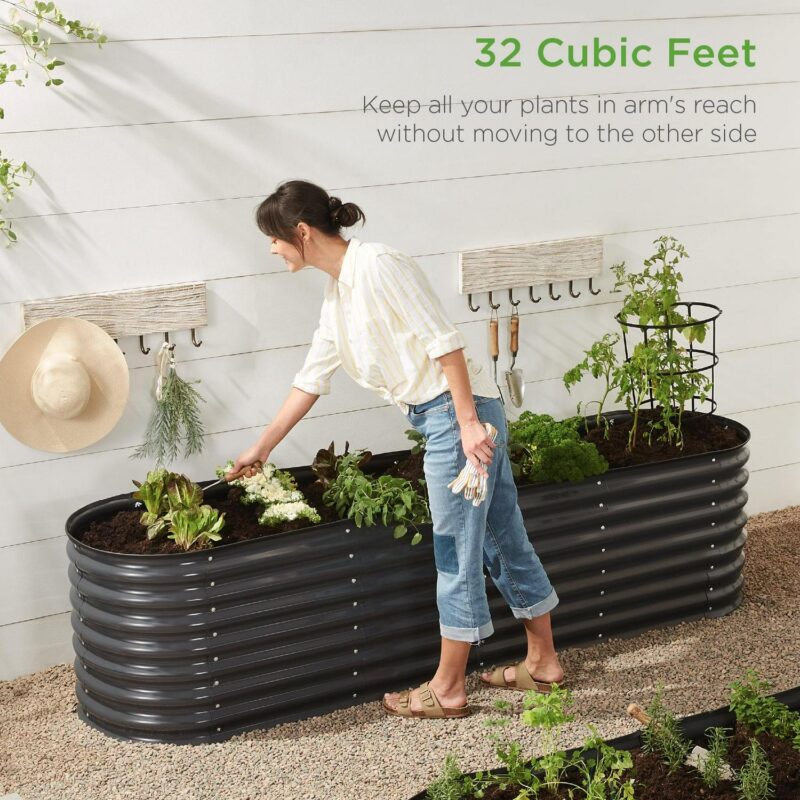 Best Choice Products 8x2x2ft Metal Raised Garden Bed, Oval Outdoor Planter Box w/ 4 Support Bars - Charcoal - Image 4