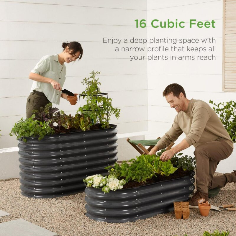 Best Choice Products 4x2x2ft Outdoor Raised Metal Oval Garden Bed, Planter Box for Vegetables, Flowers - Charcoal - Image 6