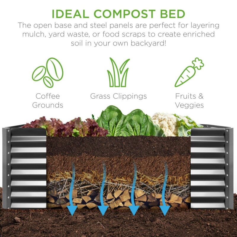 Best Choice Products 8x4x2ft Outdoor Metal Raised Garden Bed, Planter Box for Vegetables, Flowers, Herbs - Gray - Image 3