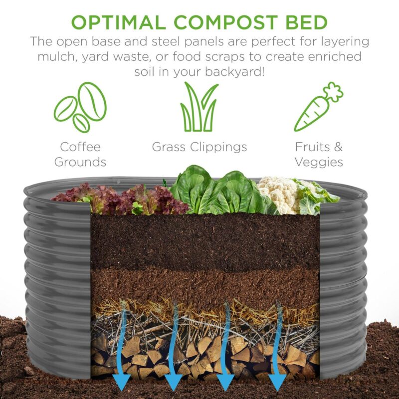 Best Choice Products 63in Oval Metal Raised Garden Bed, Customizable Outdoor Planter for Gardening, Plants - Dark Gray - Image 4