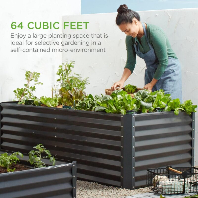 Best Choice Products 8x4x2ft Outdoor Metal Raised Garden Bed, Planter Box for Vegetables, Flowers, Herbs - Gray - Image 6