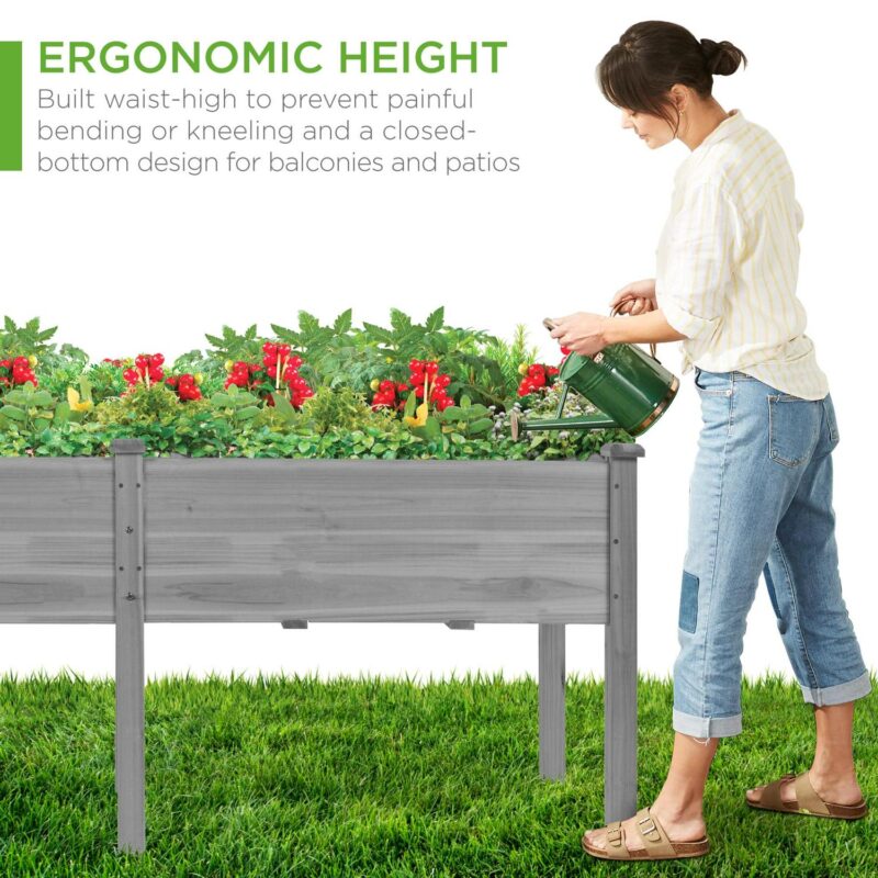 Best Choice Products 72x23x30in Raised Garden Bed, Elevated Wood Planter Box for Patio w/ Divider Panel - Gray - Image 5